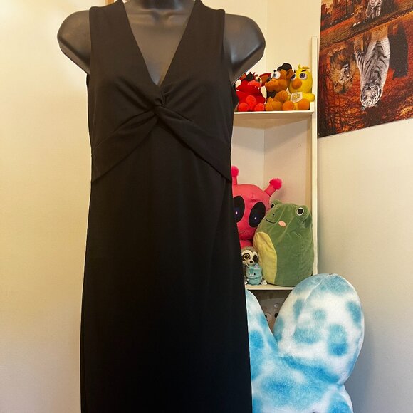 BCBG Black Sleeveless V-Neck Twist Front A-Line Dress Left Slit - Picture 1 of 6